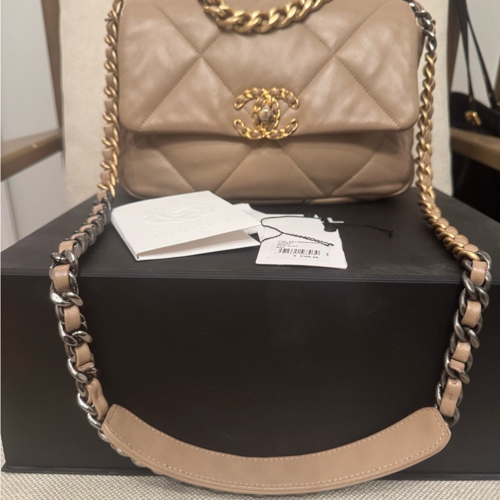 Chanel 19 Beige Quilted Leather Bag